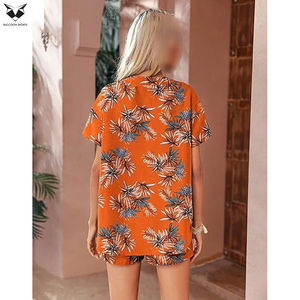 Conjunto de Camisa de Manga Corta con Estampado Floral Naranja y Pantalones Cortos para Mujer 2026, Producto de la Mejor Calidad, Corte Holgado, Ropa Casual de Verano - Product Image 2