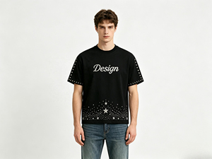 เสื้อยืดโอเวอร์ไซส์สีดำประดับเพชรเทียม สไตล์สตรีทแวร์ คุณภาพสูง ระบายอากาศได้ดี เหมาะสำหรับฤดูร้อน ผลิตจากผ้าคอตตอนเจอร์ซีย์เนื้อหนา 100% สำหรับผู้ชาย แฟชั่นทันสมัย - Product Image 4