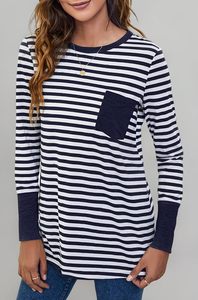 Camiseta informal de manga larga para mujer, con diseño de patchwork a rayas, talla grande, transpirable y antipilling. - Product Image 2