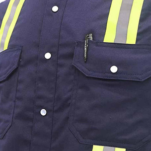 Chemise de travail réfléchissante haute visibilité bleu marine pour homme, manches longues avec bandes jaunes argentées, en coton - Product Image 6