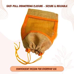 Bolsa de malla de yute biodegradable con cordón, 38*28cm, reutilizable, transpirable, para compras, soporta hasta 5 KG de frutas y verduras - Product Image 4
