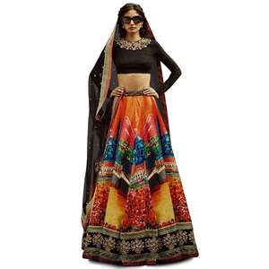 Precioso púrpura Digital impreso Crepe Festival Wear Saree con blusa - Product Image 1