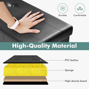 Banc de rangement pliable de 45 pouces avec mousse à mémoire de forme, tabourets et ottomanes confortables - Product Image 2