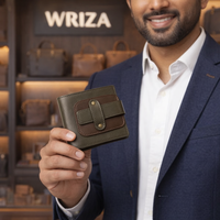 Dompet Kulit Asli Pria Wriza Premium, Elegan, Tahan Lama, Model Lipat Dua, dengan Penutup Aman, Buatan Tangan di India untuk Pria