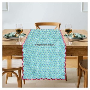 Handmade Bohemian Modern Floral Indian Cotton Block Print <b>Wedding</b> Home Kitchen Dining Embroidery Edge <b>Table</b> <b>Runner</b> - Product Image 3