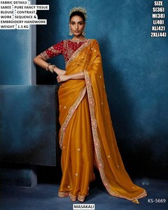 Sari traditionnel Kanak Rekha pour fêtes - Tissu fantaisie anti-plis et absorbant l'humidité - Product Image 3