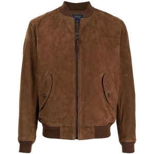 เสื้อแจ็คเก็ตบอมเบอร์หนังกลับสีน้ำตาลสำหรับผู้ชาย - Product Image 1