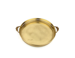 Bandeja Decorativa Redonda de Latón Dorado Antiguo con Borde Metálico Perforado y Asas Ornamentales para Decoración de Hogar de Lujo y Exhibición en Mesa - Product Image 4