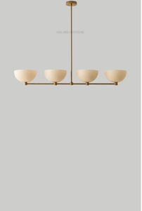 Lustre linéaire en laiton de style moderne du milieu du siècle, 4 lumières, pour îlot de cuisine, suspension minimaliste avec abat-jour en forme de bol, luminaire de plafond - Product Image 5