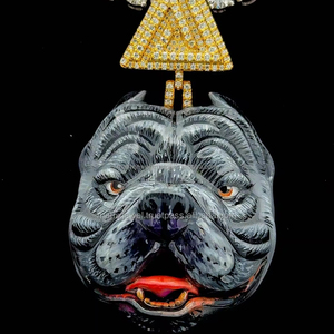 Dernier modèle Pendentif glacé émaillé visage 3D pour homme Bijoux visage de chien Hip Hop 3D Logo personnalisé Pendentif grand visage en caution - Product Image 1