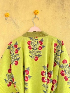 Vestido largo informal de verano para mujer, con estampado floral verde, cuello en V, manga tres cuartos, tejido de algodón. - Product Image 5