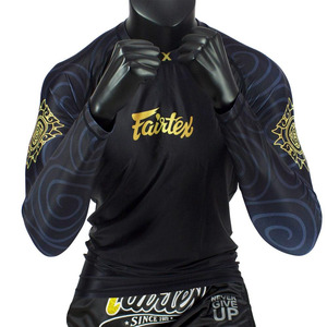 Fairtex Men's Combat Rash Guard - Black & Gold Spiral Design - High-Elasticity Training Top for Muay Thai and Grappling - Product Image 5