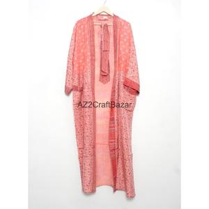 100% Pure Silk Patchwork V-neck Sari Kimono <b>Robe</b> Light Weight Vintage Soft Breathable Quick Dry <b>Beach</b> Party Gown Indian Women's - Product Image 4