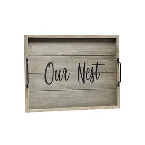 Plateaux de service rectangulaires en bois décoratifs imprimés, avec poignée noire, design nid d'abeille, plus durables - Product Image 1