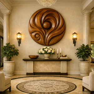 Sculpture murale Art Déco artisanale en bois organique de luxe, décoration murale pour salon, cadeau de pendaison de crémaillère - Product Image 3