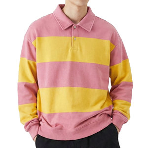 Sweat-shirts pour hommes tendance, polos de rugby rayés surdimensionnés, manches longues, tissu en coton, coupe ample, polos en gros pour hommes - Product Image 1