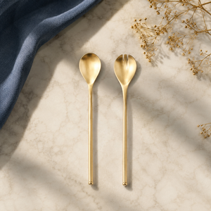 Gold <b>Salad</b> Servers Serving Spoon And Fork Set Elegant Kitchen Utensils Metal <b>Salad</b> <b>Tools</b> - Product Image 3
