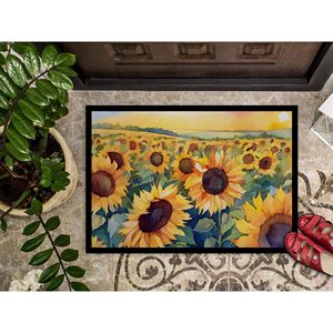 Kansas Sunflowers Watercolor <b>Doormat</b> Non Slip Indoor Outdoor Entryway Rug 24H X 36W <b>Washable</b> Low Pile Front Door Mat - Product Image 3