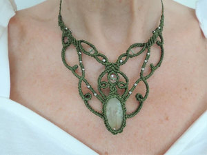 Handmade Green Macrame Gemstone <b>Necklace</b> Intricate Adjustable Boho Healing Ethnic <b>Statement</b> Jewelry - Product Image 2