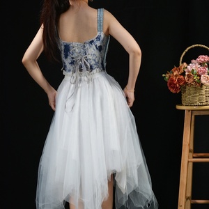 Chaleco de tiras para mujer, Top corto de verano, corsé con cordón bordado Floral, corsé de <span class=keywords><strong>vaquero</strong></span> para mujer, corsé de Jean - Product Image 3