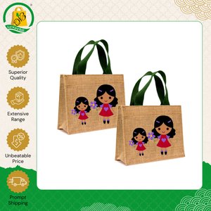 Bolsa de compras grande de yute con asa de cinta tejida estampada a la moda, muy demandada y a precio asequible, procedente de la India. - Product Image 3