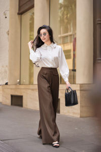 Pantalones de Mujer de Cintura Alta y Pierna Recta VIVI KA, Spandex/Poliéster, Antiarrugas, Pliegues Delanteros, Color Liso, Verano, ODM - Product Image 4