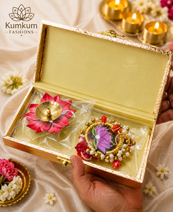 Modern New Arrival Indian Handmade Golden Gift Box Lotus Tealight <b>Candle</b> Holder Shubh Labh Hanging Diwali Festive Return Gift - Product Image 5