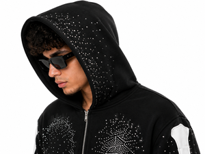 Two Piece Custom Rhinestone Tracksuit Set Zip <b>Hoodie</b> Jogger Pants Streetwear Style Sparkle Embellished Matching Casual Apparel - Product Image 5