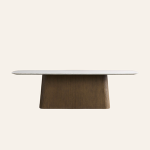 Table à manger moderne avec plateau en marbre et base en bois massif – Mobilier de salle à manger de luxe - Product Image 1