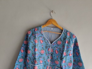 Quilted Floral Cotton Jacket Women's V-Neck Full Sleeve Prairie Chic Spring Style Patch Pocket Regular Length Open <b>Stitch</b> <b>gift</b> - Product Image 4