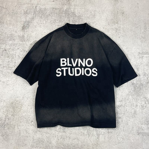 Camiseta Deportiva Estilo Urbano, de Algodón, con Aspecto Vintage, Lavado Ácido, Cuello Redondo, Manga Corta, Corte Holgado - Product Image 1