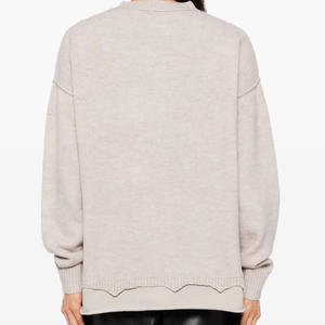 Pull en tricot à col rond surdimensionné pour femme, couleur unie, manches longues, épaules tombantes, vêtement d'automne, coupe classique, 100% acrylique - Product Image 2