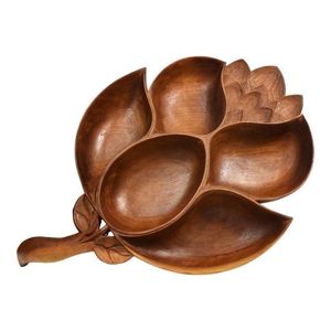 Bandeja de servir artesanal de madera de acacia con 6 compartimentos, plato para nueces y aperitivos, bandeja rústica de madera maciza con 6 secciones para aperitivos. - Product Image 4