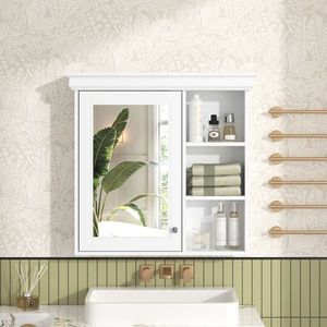 Gabinete de baño rectangular de 30x28 pies para montar en la pared con espejo y organizador de almacenamiento - Product Image 1