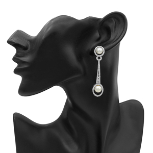 Round Natural Diamond Drop Dangle Pearl <b>Earrings</b> Womens 0.98 Cttw 925 Sterling <b>Silver</b> Prong Set <b>Wedding</b> Wholesale Jewelry - Product Image 3