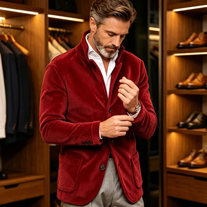 <b>Men's</b> <b>Corduroy</b> Jacket Vintage Mandarin Collar Multiple Pockets Casual <b>Blazer</b> High Quality Fashion Sport Coat Streetwear - Product Image 6