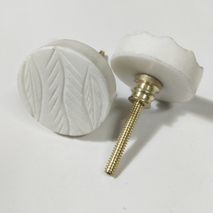 Perilla de puerta de piedra grabada con hojas, tiradores redondos para cajones de armarios, herrajes, tiradores y perillas para muebles de cocina - Product Image 3