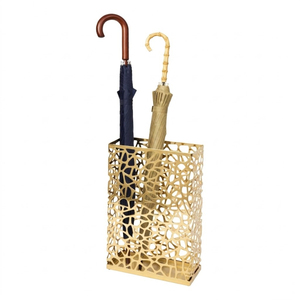 Porte-parapluie en métal doré antique, motif feuille découpé au laser, support de rangement géométrique de luxe pour entrée intérieure - Product Image 6