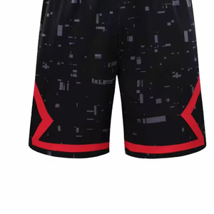 Men's Black Print Basketball Shorts Elastic Waist Quick Dry Athletic Fit All Seasons Sublimated Design Red Trim - Product Image 4