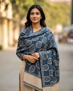 Blue Raising Digital Print Floral Breathable Quick Dry Lightweight Viscose Long Shawl Scarf Fringe Border Traditional <b>Wrap</b> - Product Image 5