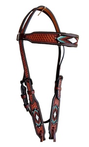 Cabecera de cuero tallada a mano ecuestre de estilo occidental de calidad superior con cuentas para montar a caballo - Product Image 2