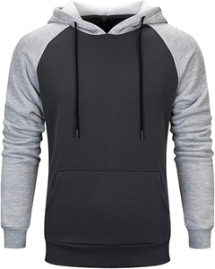 Sweat-shirt à capuche pour homme, manches raglan, couleur unie, poche, décontracté, tricoté, vêtement d'automne, coupe classique, polyester, coton, FRENCH TERRY - Product Image 1