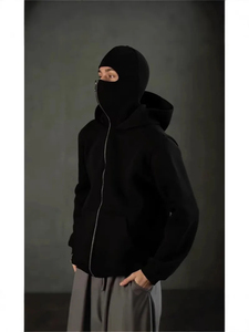Sweat-shirt à capuche oversize blanc pour homme avec masque intégré, fermeture éclair sur le devant, en polaire, décontracté, pour l'automne - Product Image 2