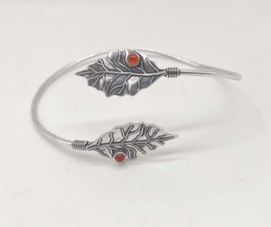 Natural Carnelian Leaf Arm <b>Bracelet</b> <b>Silver</b> Plated Upper Arm <b>Bracelet</b> Open Armlet For Women - Product Image 2