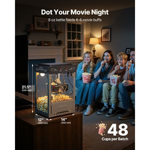 Macchina per Popcorn Commerciale in Acciaio Inox da 8oz, 800W, Stile Cinema, 48 Tazze per Ciclo, Pentola per Popcorn - Product Image 2