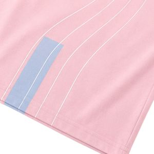 Camiseta Raglán Rosa y Azul Cielo para Mujer, Diseño de Bloques de Color con Estampado de Líneas Abstractas, Cuello Redondo, Manga Corta, Poliéster y Algodón, Informal, OEM - Product Image 6