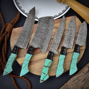 Damascus Steel Chef Knife Set with Leather Cover Elegant <b>Kitchen</b> Knife Collection for Cooking Preparation and Gift Use - Product Image 6