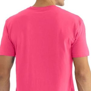 เสื้อยืดคอกลมแขนสั้นสีชมพูสดสำหรับผู้ชาย ผ้าฝ้ายนุ่ม สวมใส่สบาย เรียบง่าย น้ำหนักเบา ระบายอากาศได้ดี เหมาะสำหรับฤดูร้อน สไตล์สตรีทแวร์ สามารถสั่งทำได้ - Product Image 4