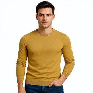 Men's Mustard <b>Yellow</b> Solid Knitted Pullover Sweater Crew Neck Slim Fit Casual Warm Fall Winter Jumper Men's Fashion Knitwear - Product Image 1