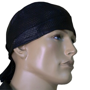 HMB901A Genuine Leather Skullcap Solid <b>Black</b> Bandana <b>Durag</b> Hats Biker Choice Plain Sheep Leather Breathable Unisex All-Season - Product Image 3